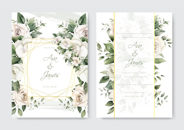 Aquarell-Hochzeitseinladungsvorlagenset mit Blumen- und Blattdekoration