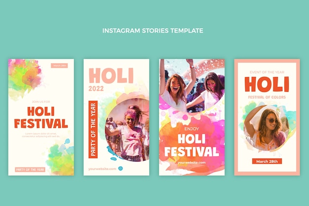 Aquarell holi instagram geschichten sammlung