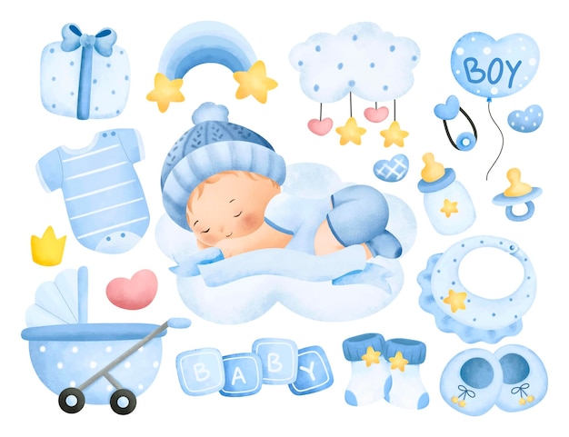 Vektor aquarell illustration baby boy cliparts