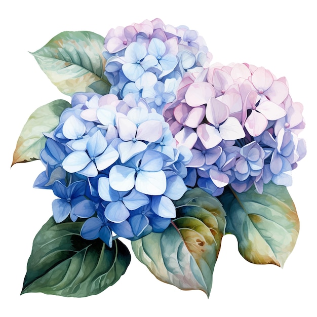 Vektor aquarell-illustration einer blauen hortensienblume isoliert auf weißem hintergrund generative ki