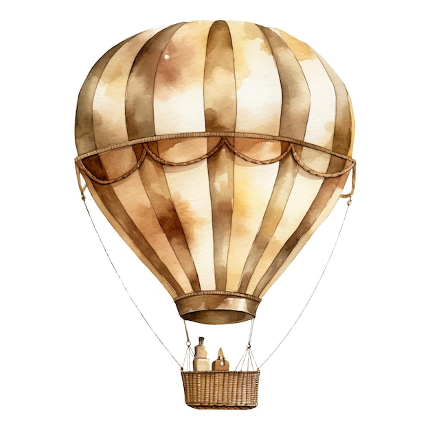 Vektor aquarell-illustration eines braunen heißluftballons