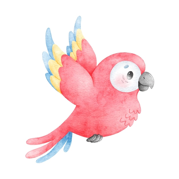 Aquarell-illustration eines cartoon-papageis tropische vögel niedliche aquarelltiere