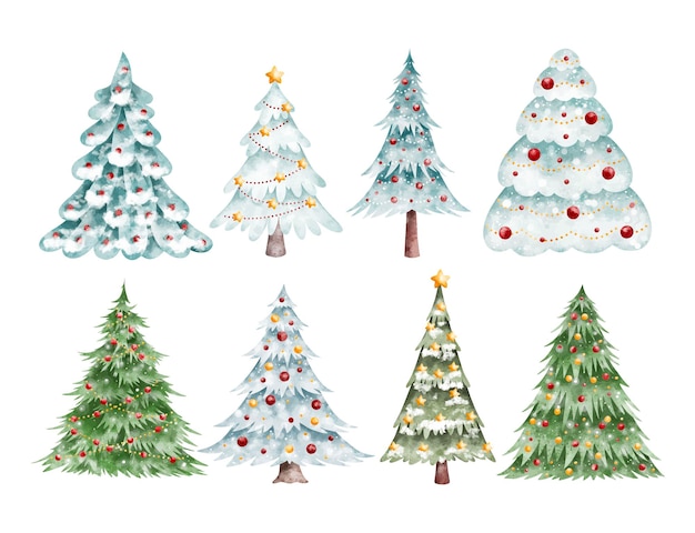 Aquarell-Illustration Satz von Weihnachtsbaum