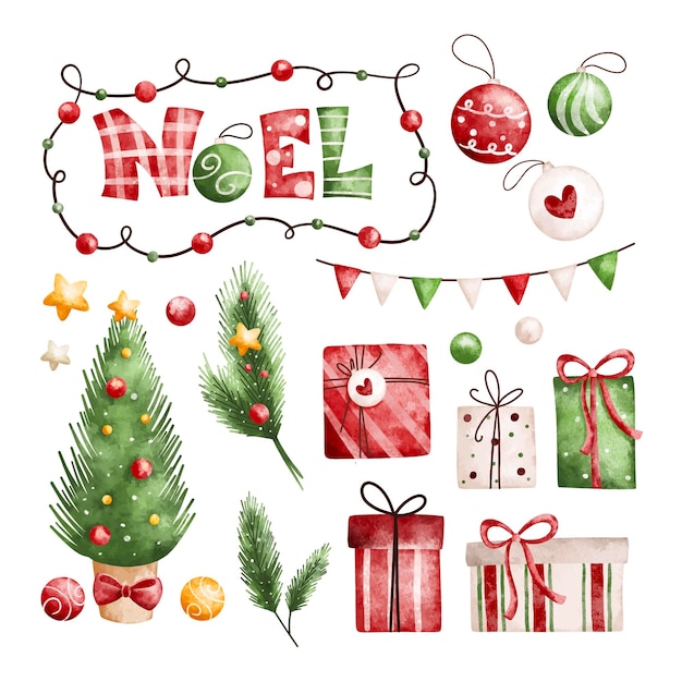 Aquarell-Illustration Satz von Weihnachtselementen