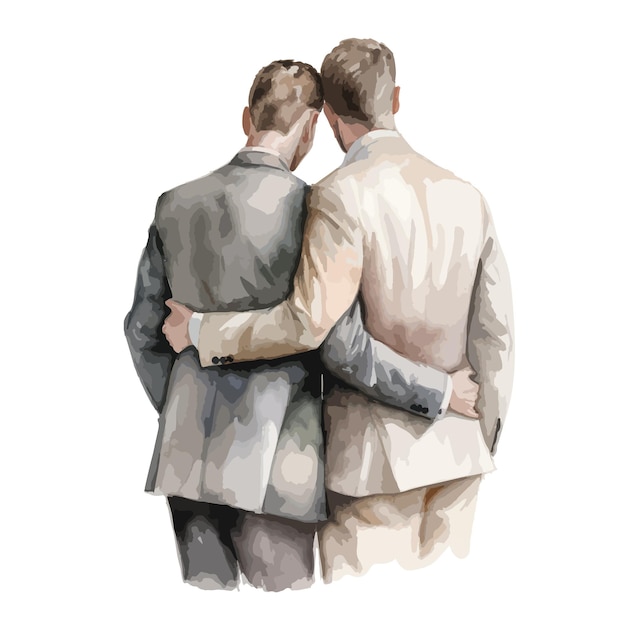 Aquarell-Illustration von LGBT-Paar Bräutigam und Bräutigam