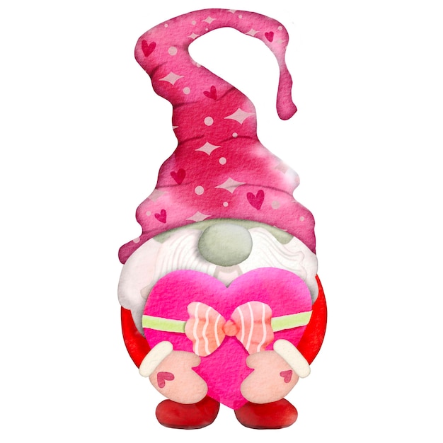 Vektor aquarell-illustration von very cute valentine gnome holding hearts vector illustration handzeichnung illustration