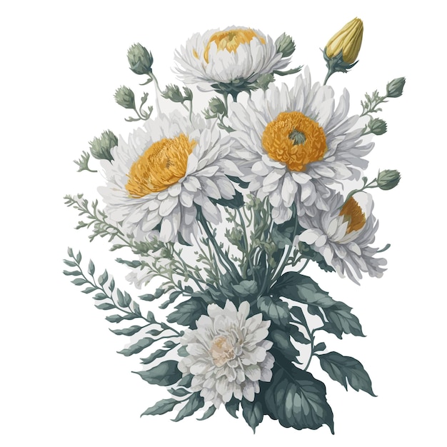 Aquarell-Knopf-Chrysanthemum-Vektor-Klipart mit Blumen