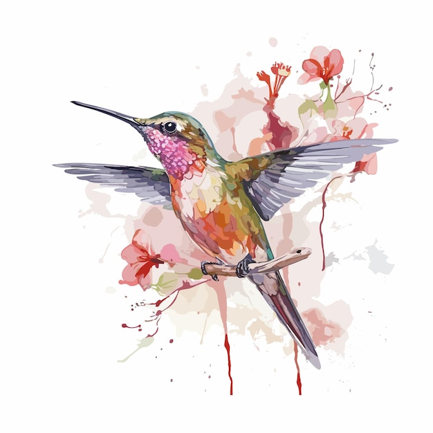 Aquarell Kolibri und Blume