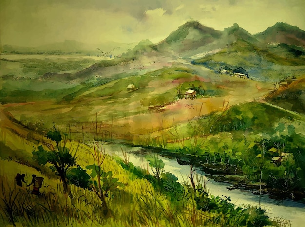 Aquarell Landschaft Bergmalerei Illustration