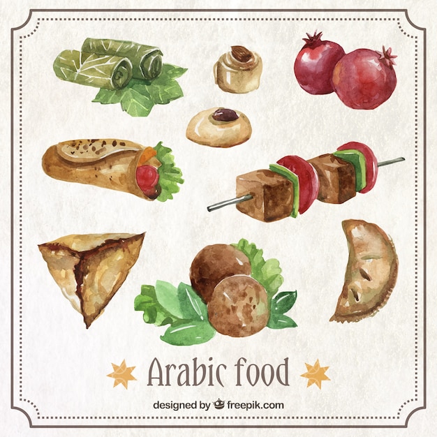 Aquarell leckere arabische mittagessen