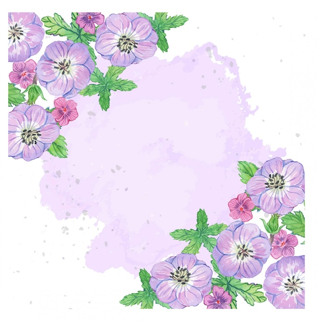 Aquarell lila Blumen Textur Rahmen