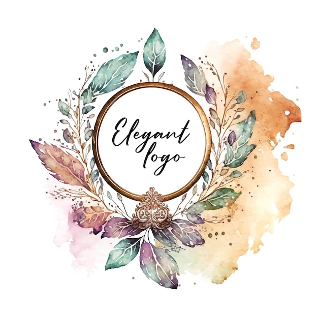 Aquarell-logo-vorlage blumenlogo blumenzweig hochzeit vorgefertigtes logo-design floristen-logo markenidentität rustikal skurril einfach