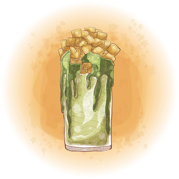 Aquarell matcha iced drinks sommerkalte dessertgetränke grafiken 06