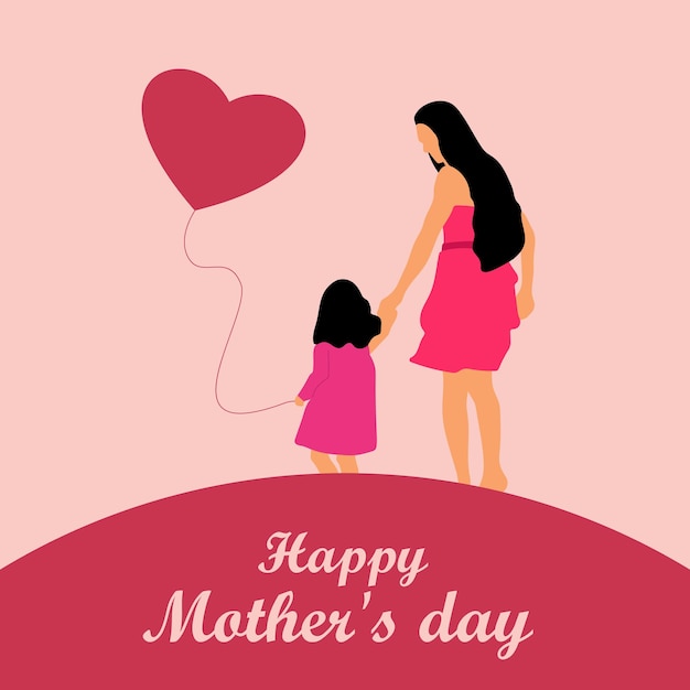 Aquarell-mutter-silhouette mit ihrem baby karte von happy mothers day vektor-illustration mit schöner frau und kind