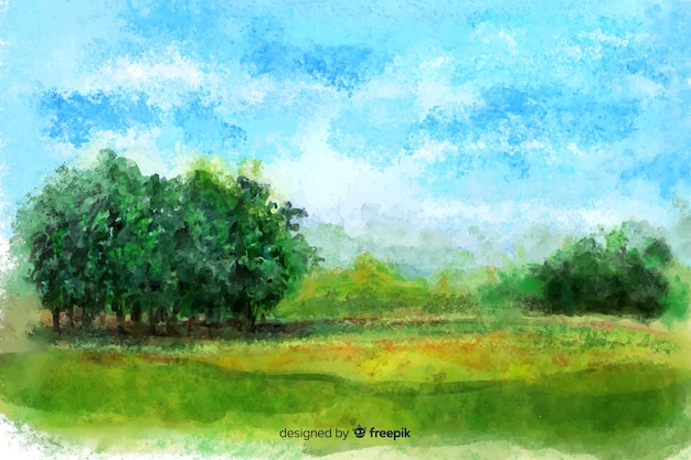 Aquarell Natutral Landschaft mit Bäumen