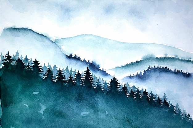 Aquarell Nebelwald