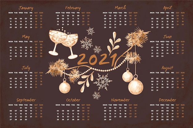 Aquarell neujahr 2021 kalender