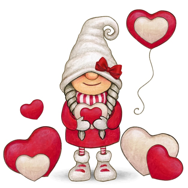 Aquarell niedliche hand gezeichnete valentinstag gnome