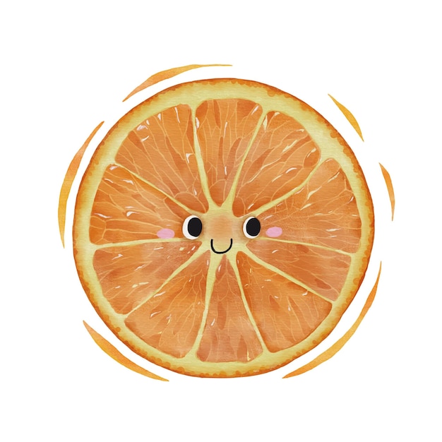 Vektor aquarell niedliche orangenscheiben-cartoon-figur