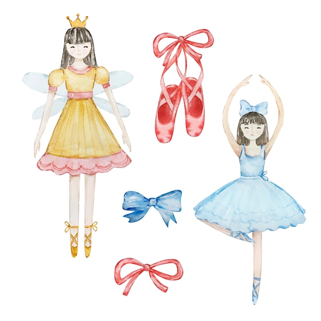 Vektor aquarell nussknacker weihnachtsfee ballerina und spitzenschuhe