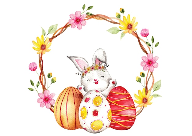 Aquarell-osterhase mit eierkranz frei