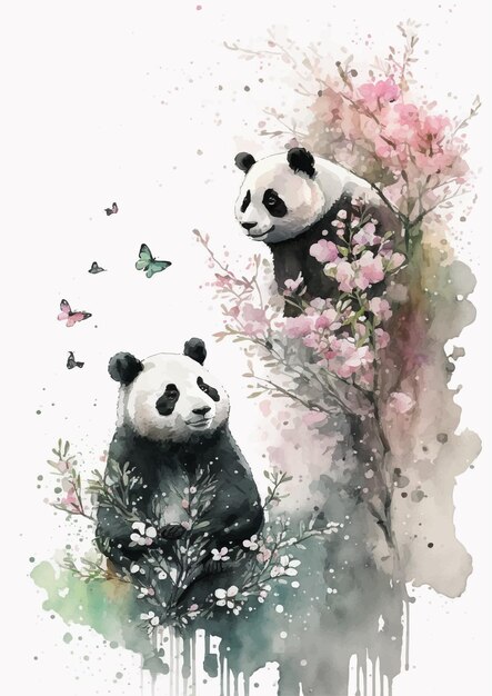 Vektor aquarell-panda in einem hut-design