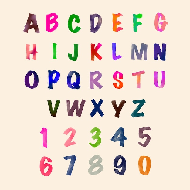 Aquarell-Papierschnitt-Alphabet und Zahlentypografie-Illustrator-Set