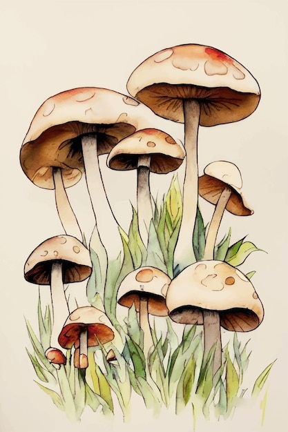 Aquarell-Pilz-Zauberpilze-Illustration