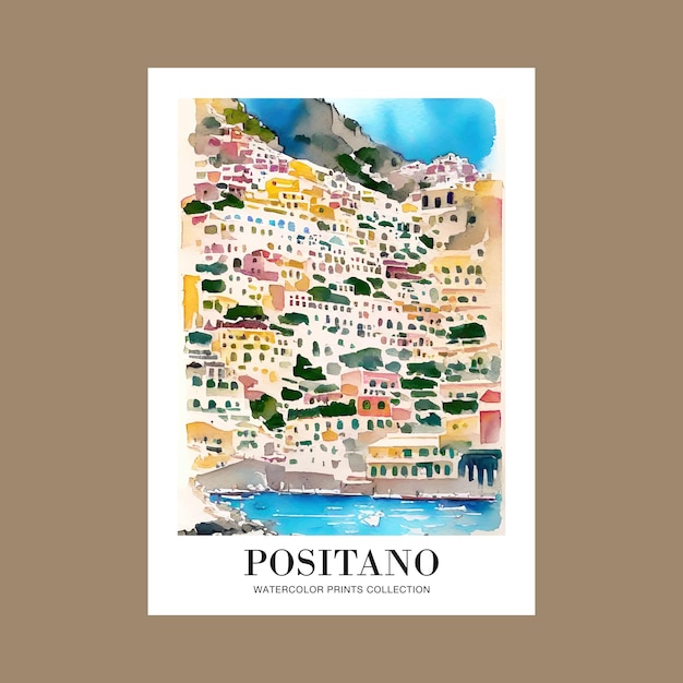 Vektor aquarell positano italien illustration