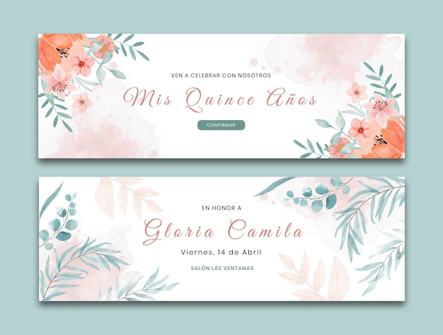 Aquarell quinceanera horizontale banner pack