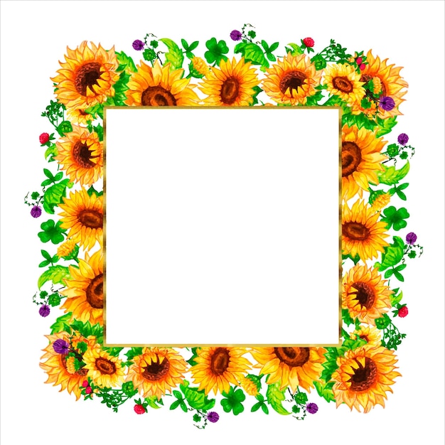 Aquarell rahmen sonnenblumen herbst.aquarell sonnenblumen holzschild, handgezeichnet floral.