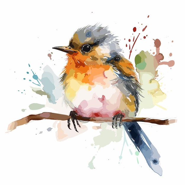 Aquarell realistischer vogel auf einem zweighintergrund super süßes tier