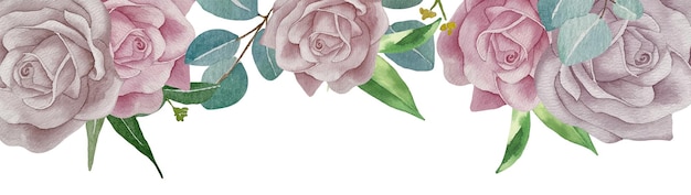 Aquarell rosa und lila rosen an bord blumenhintergrund mit platz für text