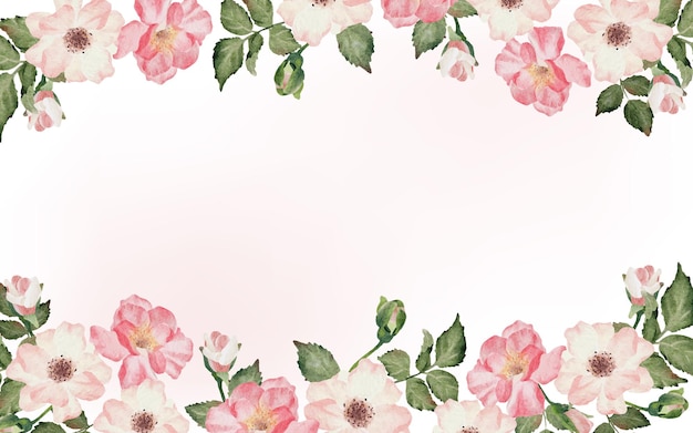 Aquarell rosa valentinstag rosengarten blumenstrauß kranz rahmen web banner hintergrund