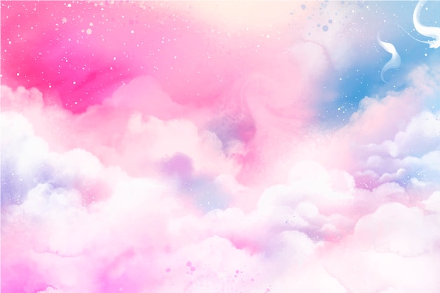 Aquarell rosa zuckerwatte wolken hintergrund