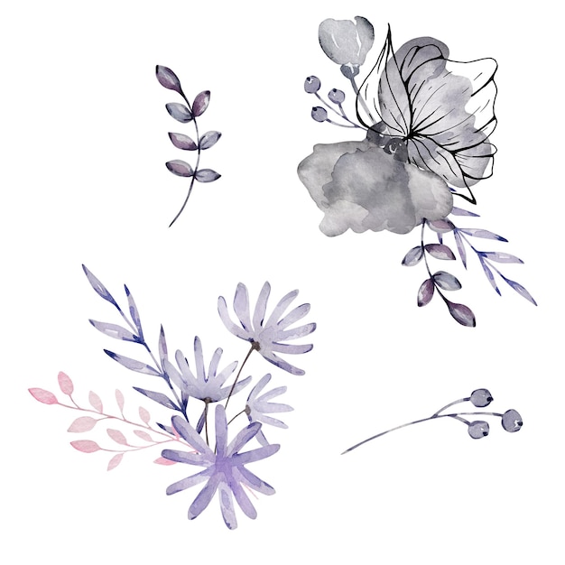 Vektor aquarell-satz von bouquets dunkler blumen