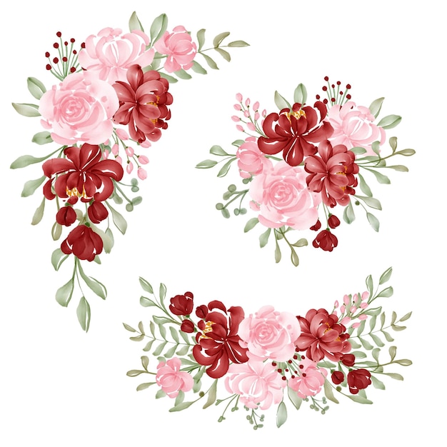 Aquarell-Set Blumenarrangement rot und rosa