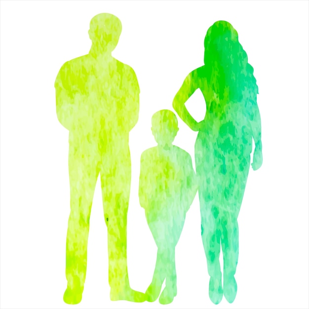 Vektor aquarell silhouette familie eltern und kinder entwerfen vektor isoliert