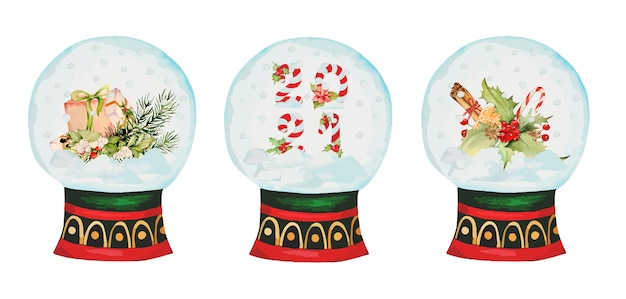 Aquarell snow globe mit weihnachten und neujahreselementen