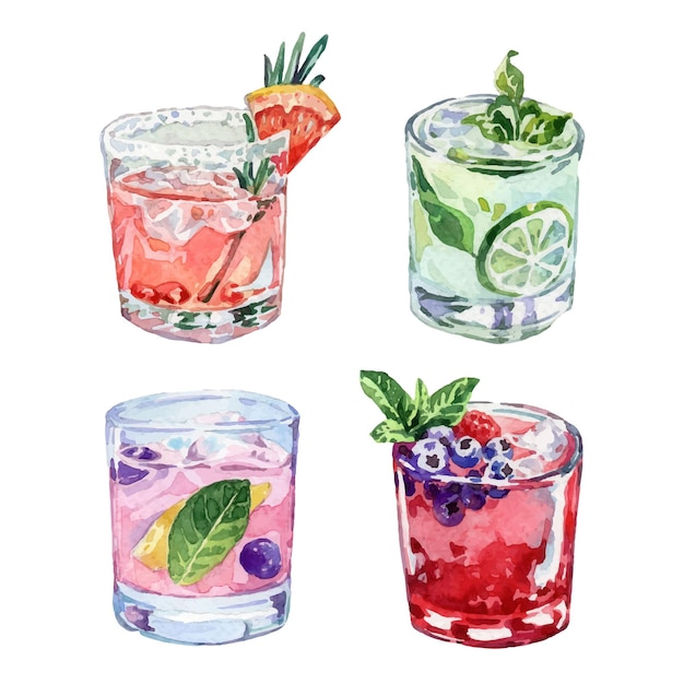 Aquarell-Sommer-Cocktails-Kollektion