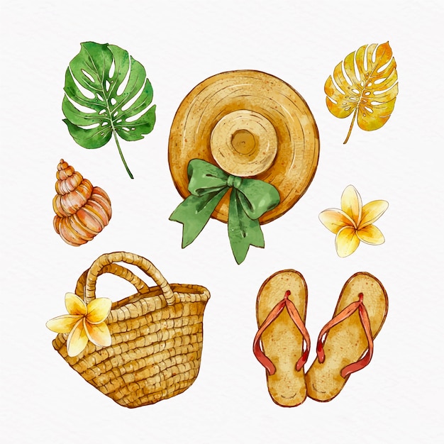 Aquarell-Sommer-Element-Sammlung