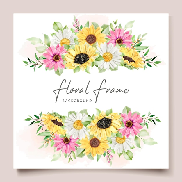 Aquarell sonnenblume und gänseblümchen hochzeitseinladungskartenset