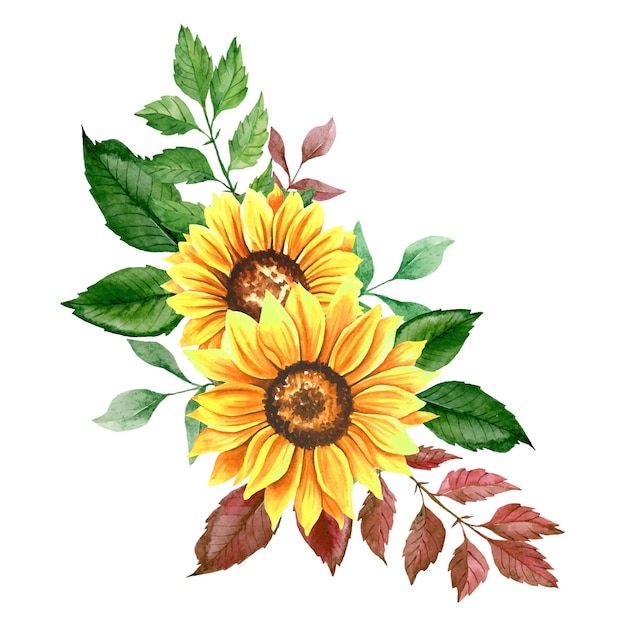 Aquarell-Sonnenblumen-Blumenstrauß