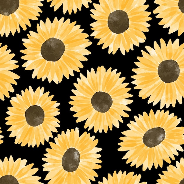 Aquarell Sonnenblumen Musterdesign mit schwarzem Hintergrund