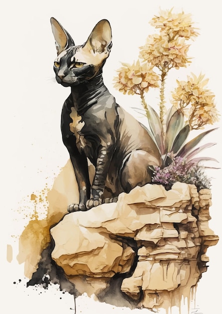 Aquarell-Sphinx-Katze in den Dünen