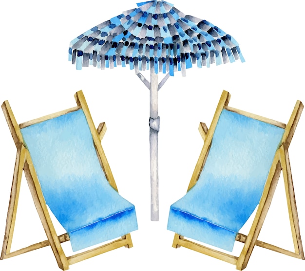 Aquarell-strandschirm und sunbeds illustration