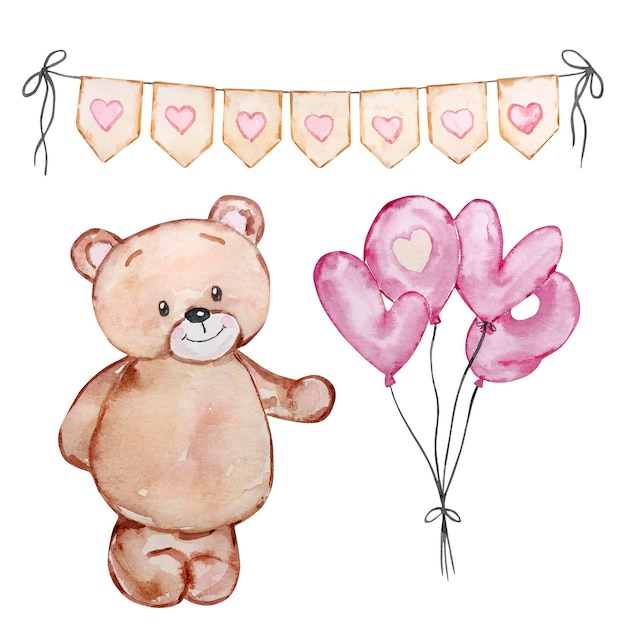 Aquarell süße teddybären valentinstag