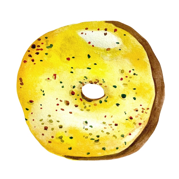 Aquarell süßer Donut in gelber Glasur