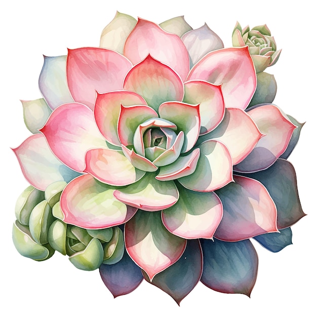 Vektor aquarell-sukulentpflanze farbige tropische blume, isoliert auf weißem generativ-ai