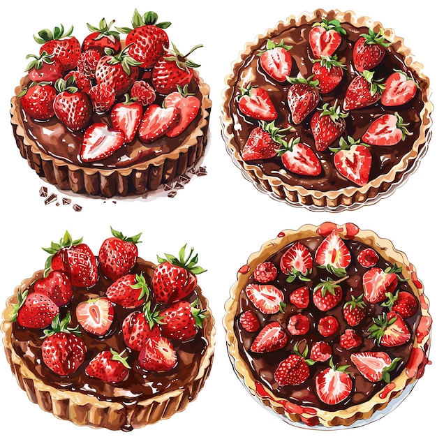 Vektor aquarell tarte aux fraises et au chocolat clipart (torte mit pommes und schokolade)